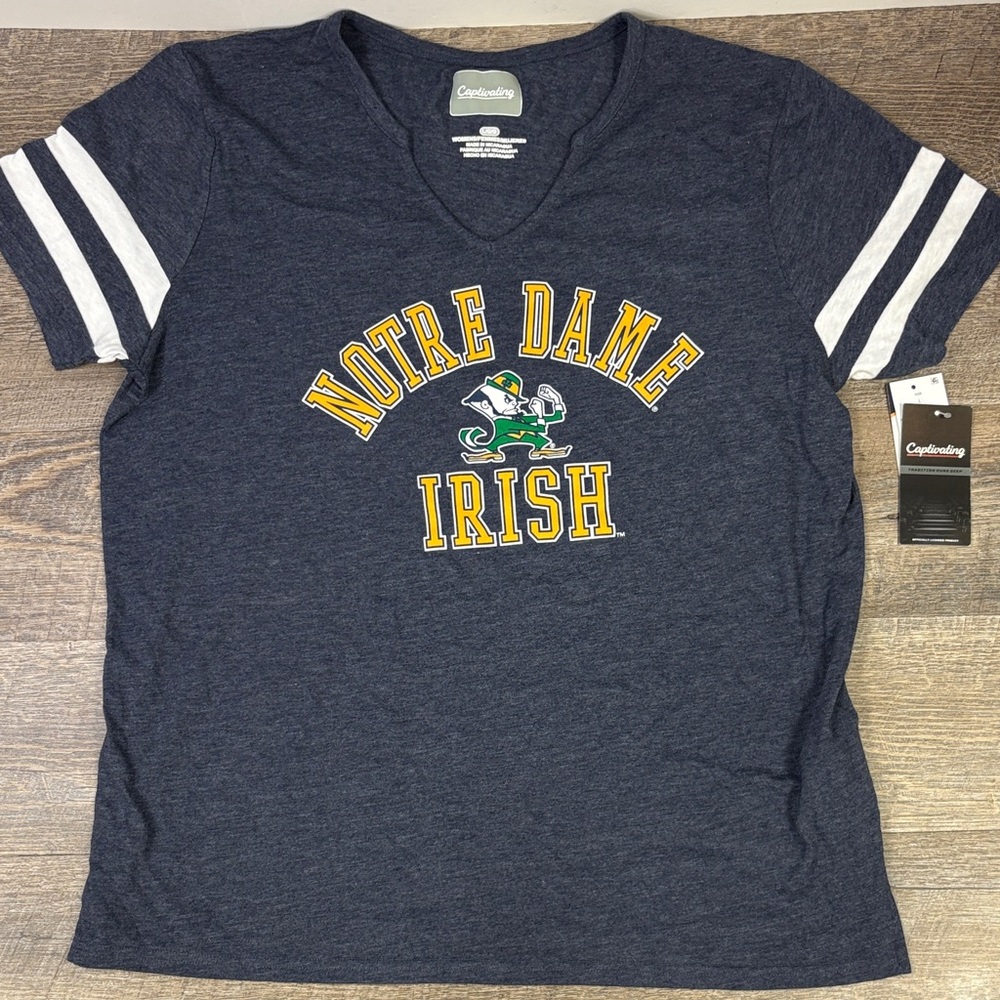 Notre Dame Fighting Irish V-Neck Graphic Tee Women’s Size L Blue NWT